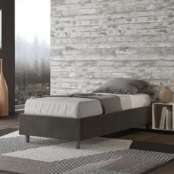 Letto 90x200cm contenitore sommier in microfibra grigio LIT96