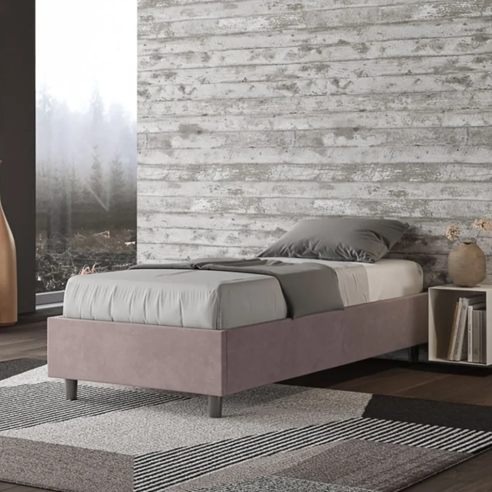 Letto 90x200cm contenitore sommier in microfibra glicine lilla LIT96