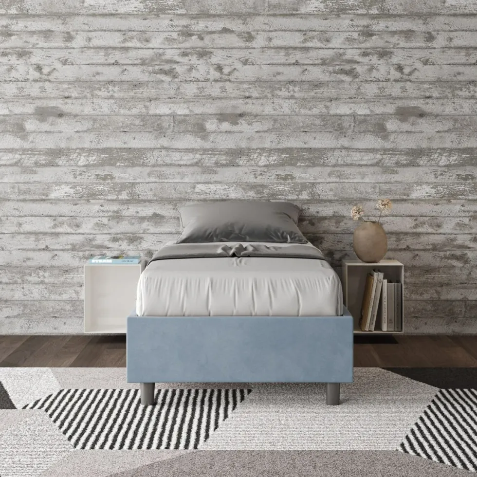 Letto 90x200cm contenitore sommier in microfibra azzurro LIT96