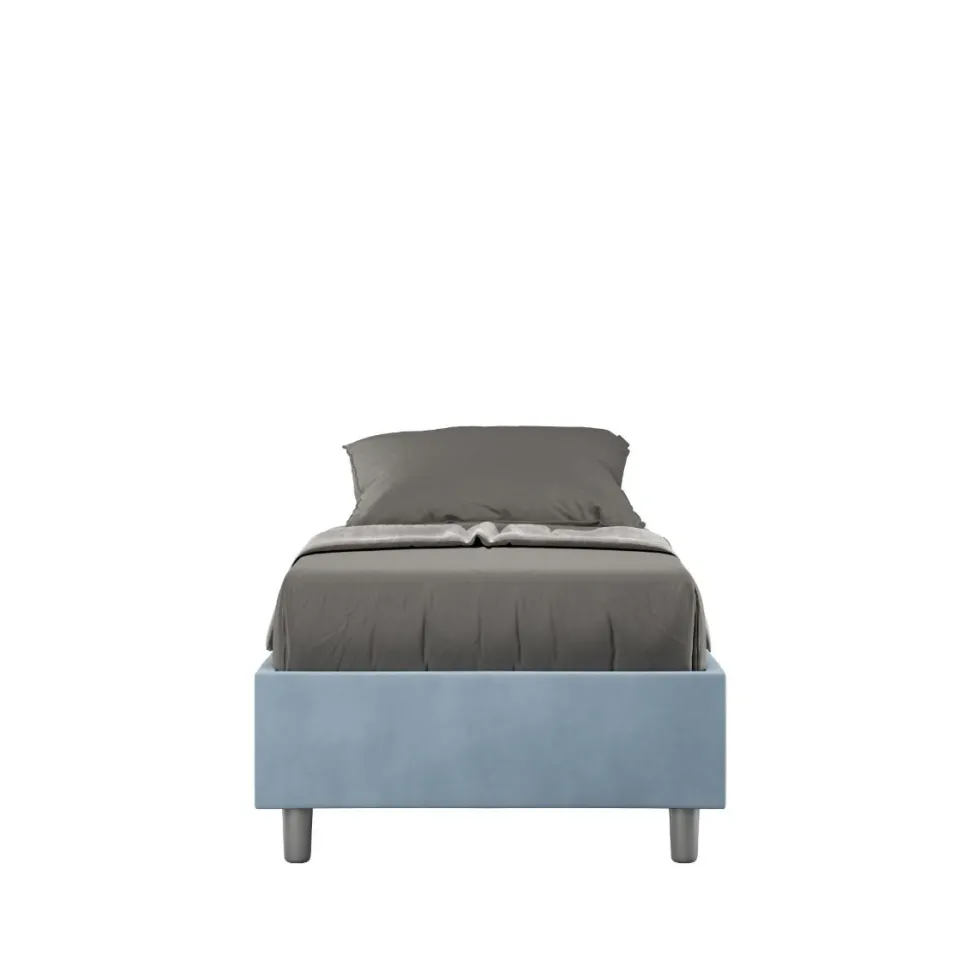 Letto 90x200cm contenitore sommier in microfibra azzurro LIT96