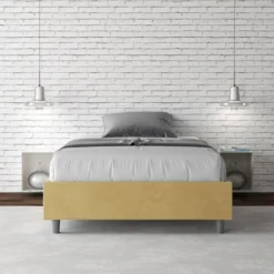 Letto 120x190cm contenitore sommier in microfibra ocra LIT138