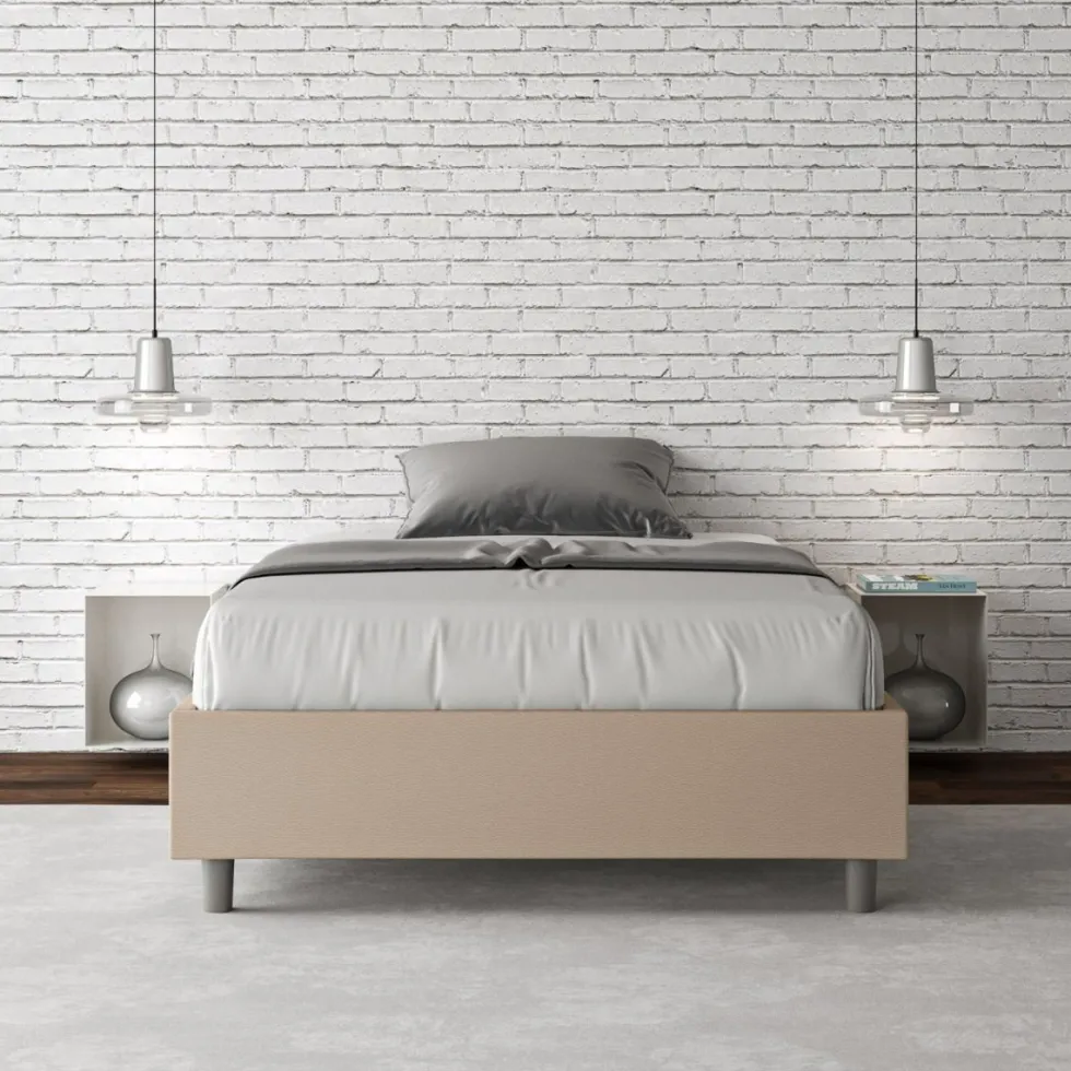 Letto 120x210cm contenitore sommier in similpelle tortora LIT144