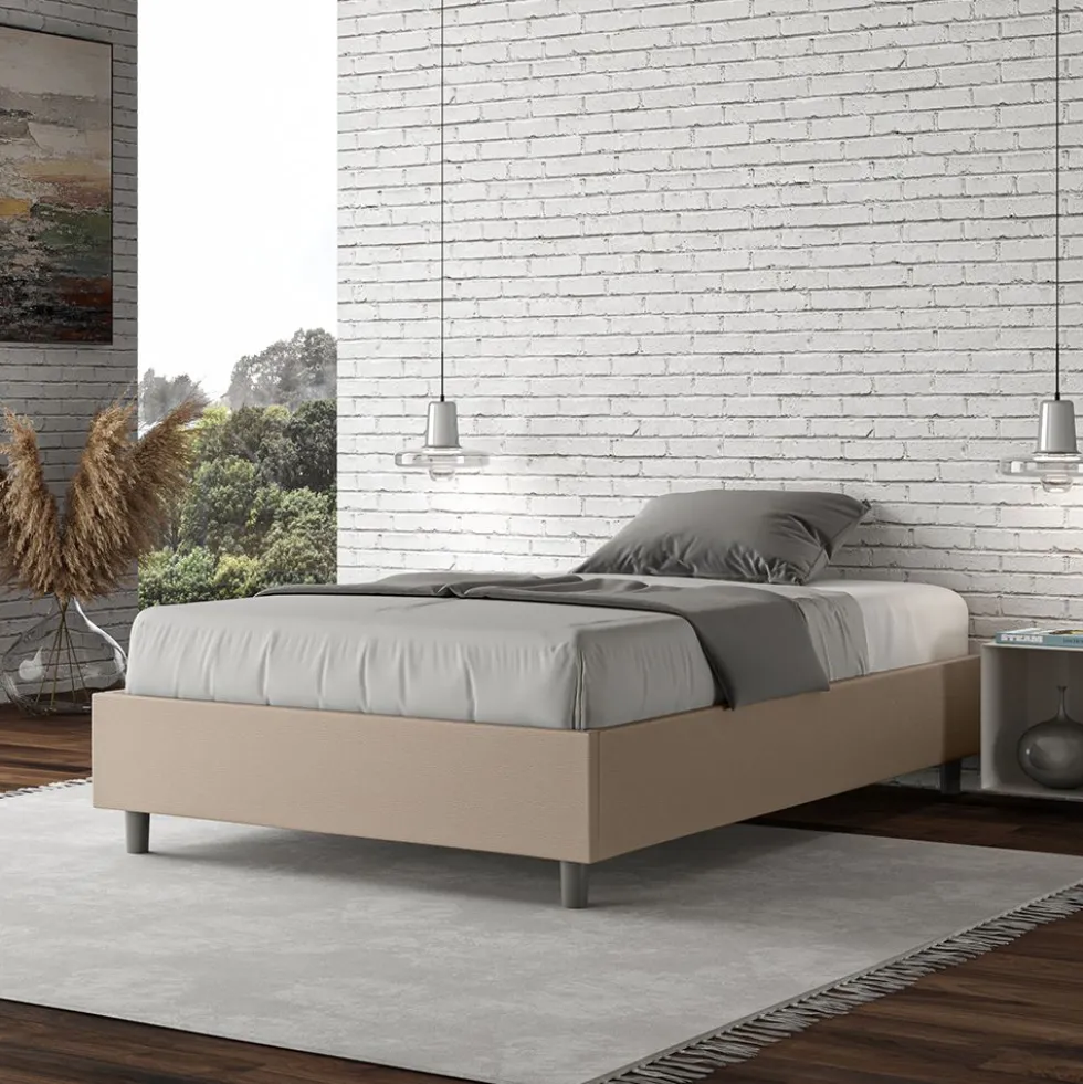 Letto 120x210cm contenitore sommier in similpelle tortora LIT144