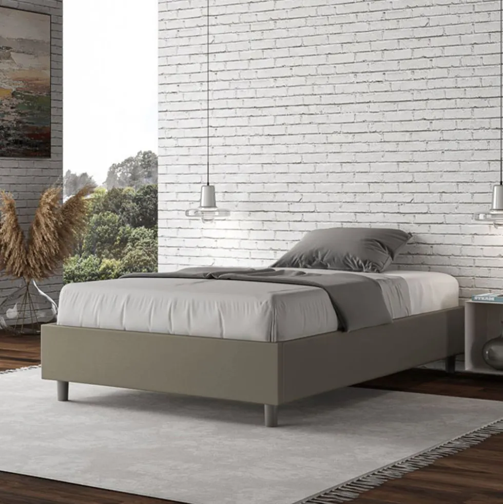 Letto 120x210cm contenitore sommier in similpelle cappuccino LIT144