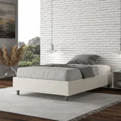 Letto 120x210cm contenitore sommier in similpelle bianco LIT144