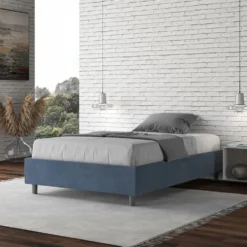 Letto 120x190cm contenitore sommier in microfibra blu LIT138