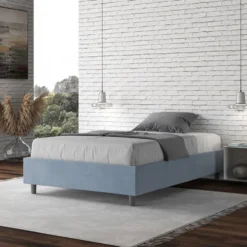 Letto 120x190cm contenitore sommier in microfibra azzurro LIT138