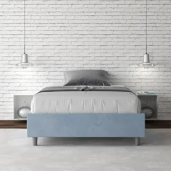 Letto 120x190cm contenitore sommier in microfibra azzurro LIT138