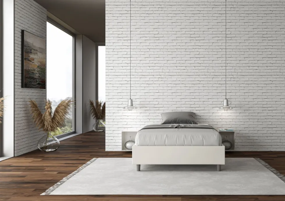 Letto 120x200cm contenitore sommier in similpelle bianco LIT140
