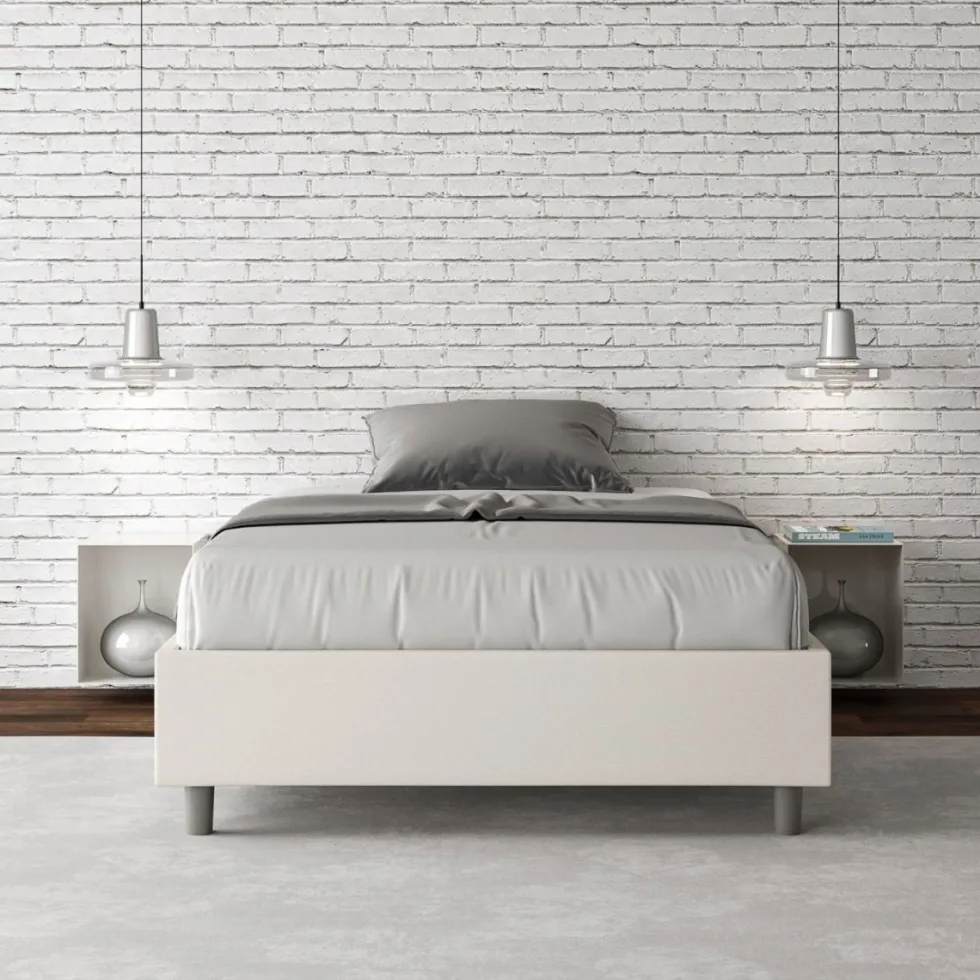 Letto 120x200cm contenitore sommier in similpelle bianco LIT140