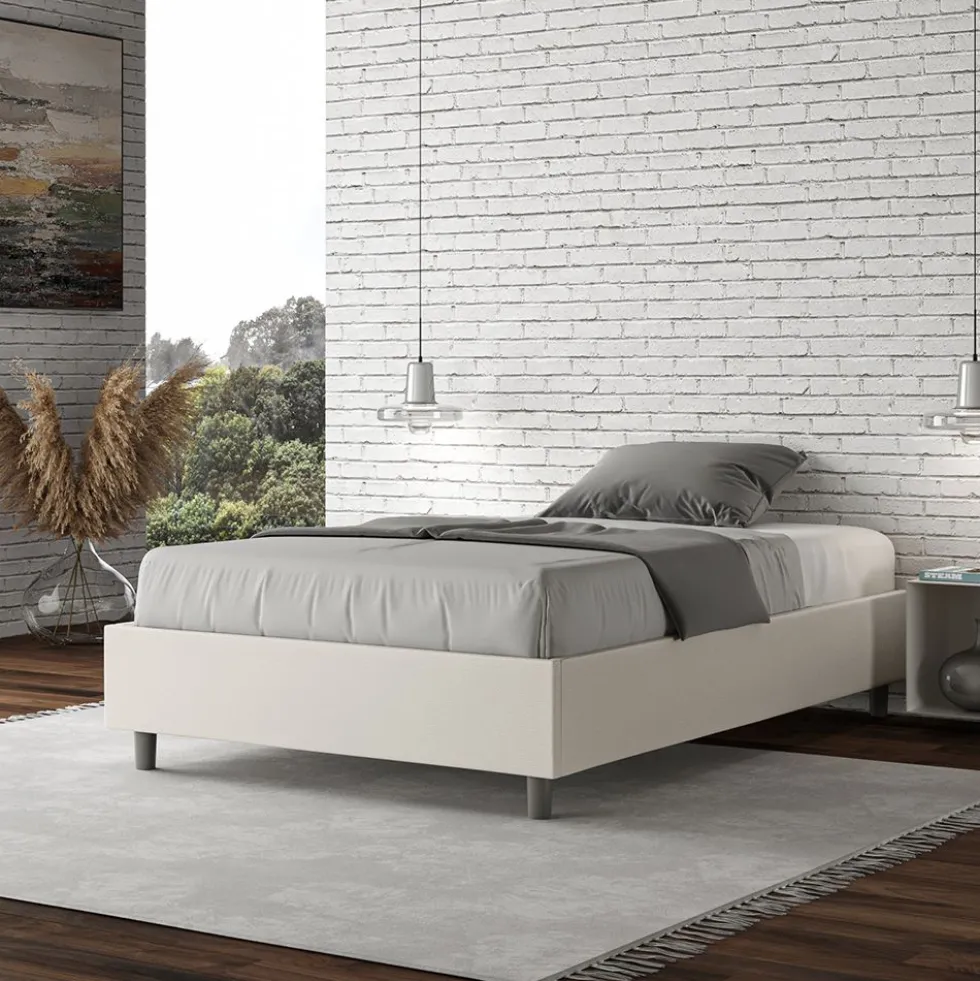 Letto 120x200cm contenitore sommier in similpelle bianco LIT140