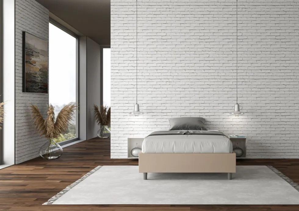 Letto 120x190cm contenitore sommier in similpelle tortora LIT136