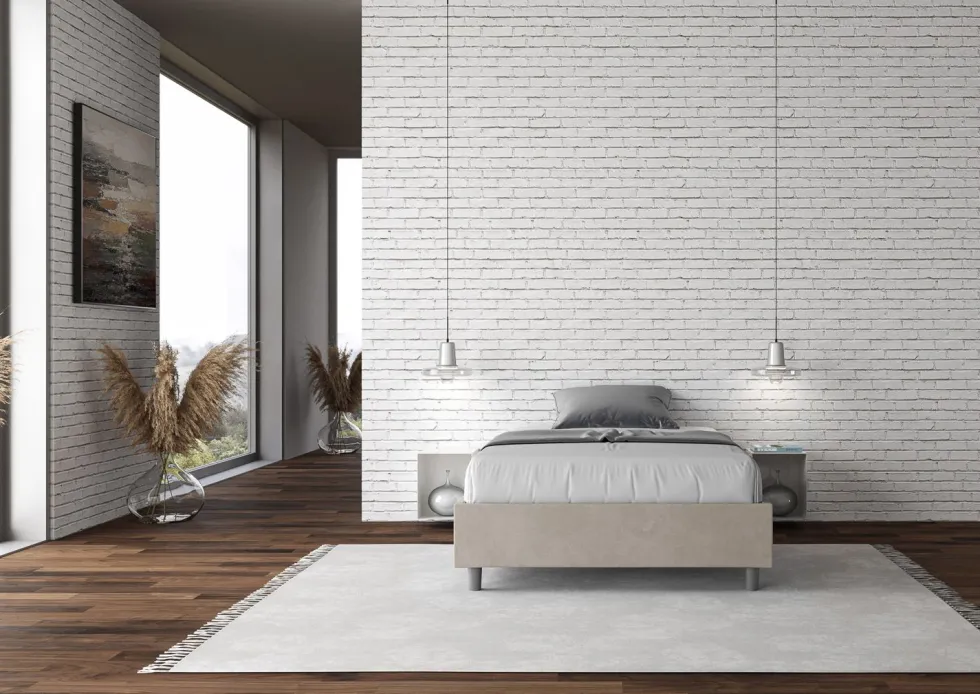 Letto 120x210cm contenitore sommier in microfibra sabbia beige LIT146