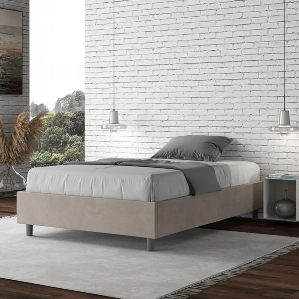 Letto 120x210cm contenitore sommier in microfibra sabbia beige LIT146