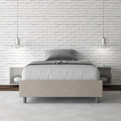Letto 120x210cm contenitore sommier in microfibra sabbia beige LIT146