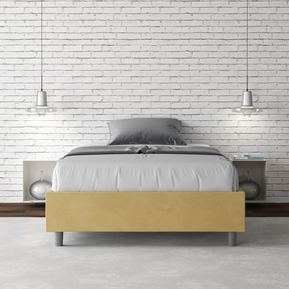 Letto 120x210cm contenitore sommier in microfibra ocra LIT146