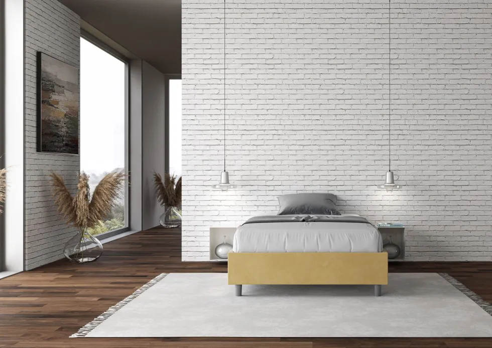 Letto 120x210cm contenitore sommier in microfibra ocra LIT146