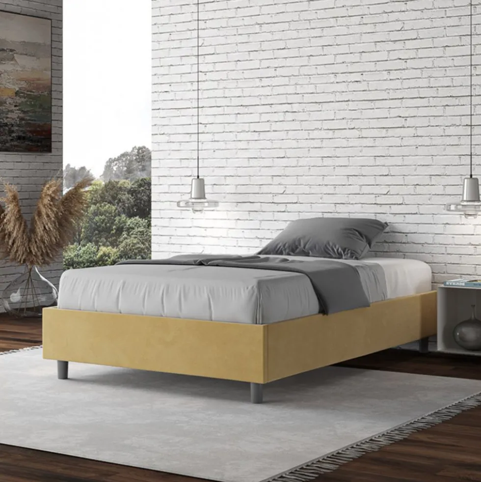 Letto 120x210cm contenitore sommier in microfibra ocra LIT146