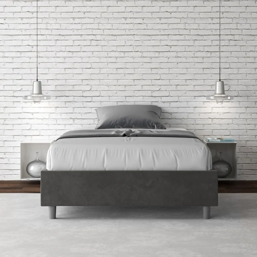 Letto 120x210cm contenitore sommier in microfibra grigio LIT146
