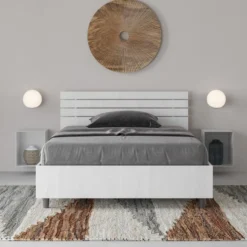 Letto 120x200cm contenitore testata inclinata bianco frassino LIT256