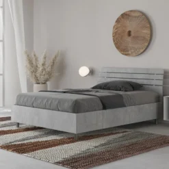 Letto 120x190cm contenitore testata inclinata cemento LIT252
