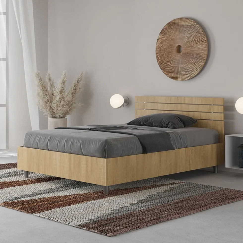 Letto 120x190cm contenitore testata dritta quercia LIT250