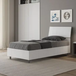 Letto 80x190cm contenitore testiera inclinata effetto legno bianco frassino LIT82
