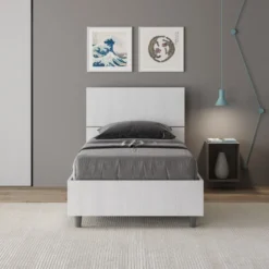 Letto 80x190cm contenitore testiera inclinata effetto legno bianco frassino LIT82