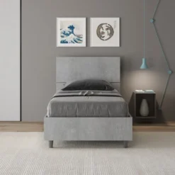 Letto 80x190cm contenitore testiera dritta moderno cemento LIT78
