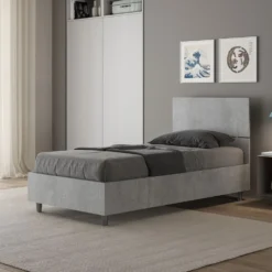 Letto 80x190cm contenitore testiera dritta moderno cemento LIT78