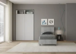 Letto 80x190cm contenitore testiera dritta moderno cemento LIT78