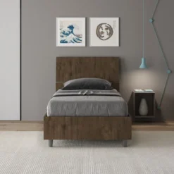 Letto 80x190cm contenitore testiera dritta effetto legno noce LIT78