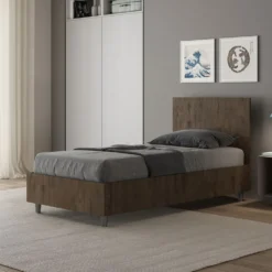 Letto 80x190cm contenitore testiera dritta effetto legno noce LIT78