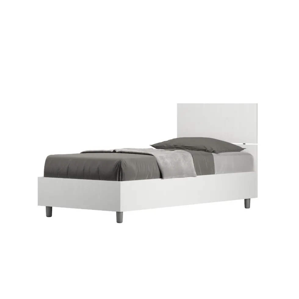 Letto 80x190cm contenitore testiera dritta effetto legno bianco frassino LIT78