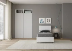 Letto 80x190cm contenitore testiera dritta effetto legno bianco frassino LIT78