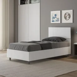 Letto 80x190cm contenitore testiera dritta effetto legno bianco frassino LIT78