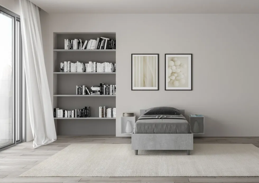 Letto 80x200cm contenitore testiera design moderno cemento LIT76