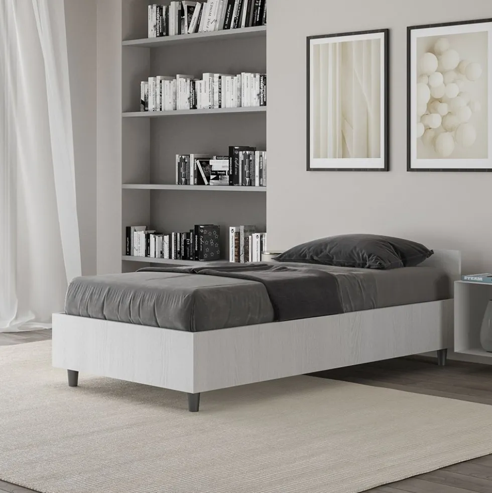 Letto 80x200cm contenitore testiera effetto legno bianco frassino LIT76