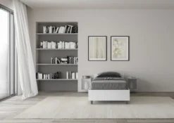 Letto 80x200cm contenitore testiera effetto legno bianco frassino LIT76