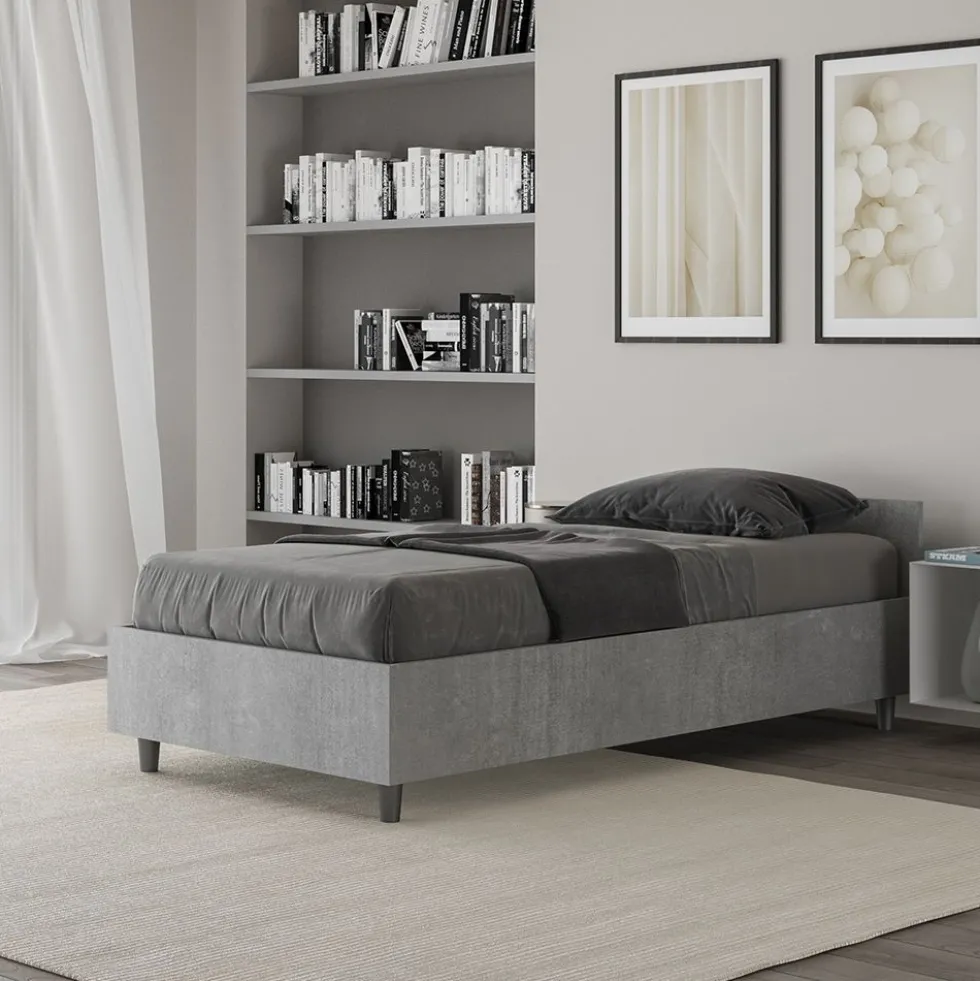 Letto 80x190cm contenitore testiera in nobilitato design moderno cemento LIT74