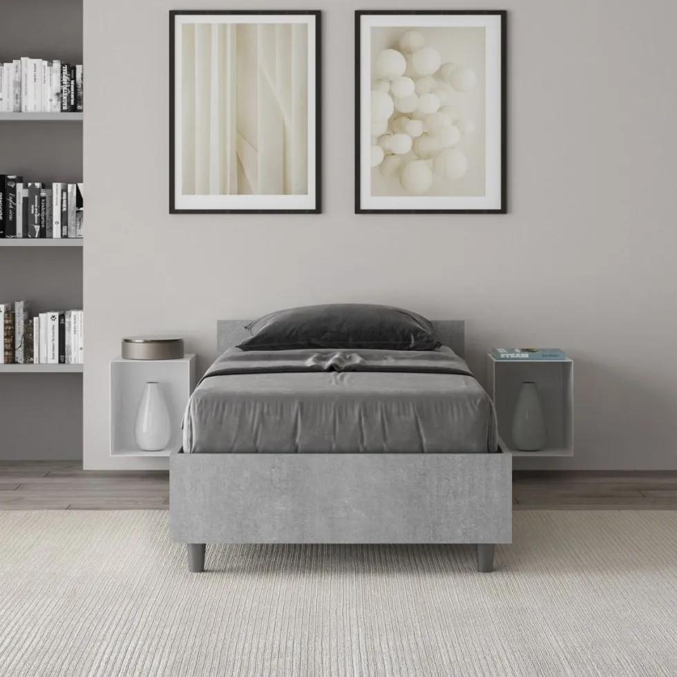 Letto 80x190cm contenitore testiera in nobilitato design moderno cemento LIT74