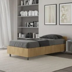 Letto 80x190cm contenitore testiera in nobilitato effetto legno quercia LIT74