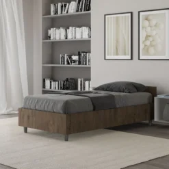 Letto 80x190cm contenitore testiera in nobilitato effetto legno noce LIT74