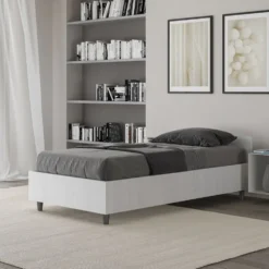 Letto 80x190cm contenitore testiera in nobilitato effetto legno bianco frassino LIT74