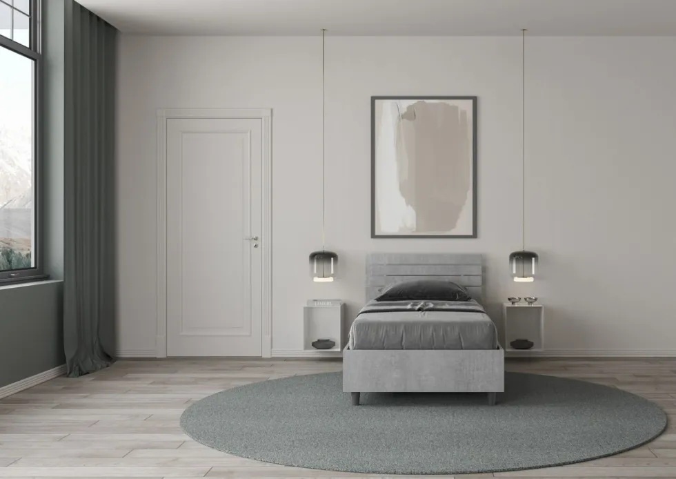 Letto 80x200cm contenitore testiera dritta moderno cemento LIT88