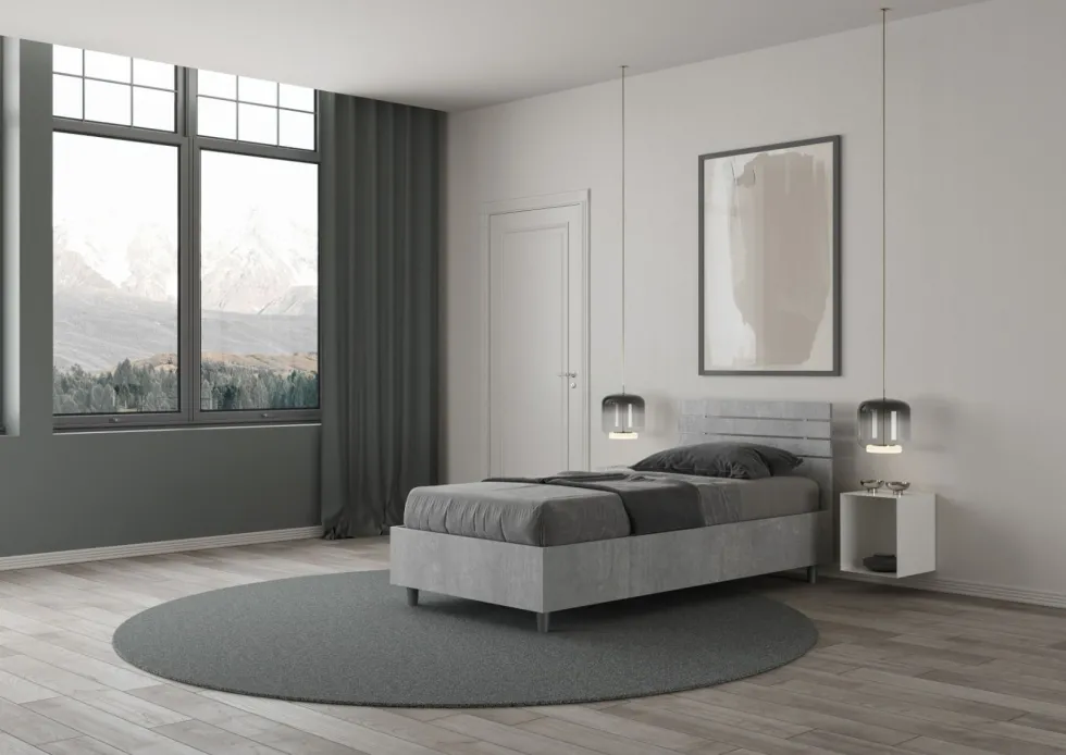 Letto 80x200cm contenitore testiera dritta moderno cemento LIT88