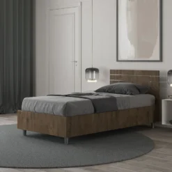 Letto 80x200cm contenitore testiera dritta effetto legno noce LIT88