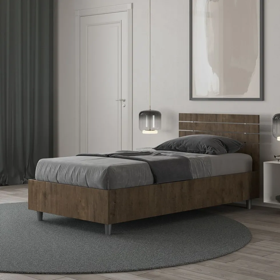 Letto 80x200cm contenitore testiera dritta effetto legno noce LIT88