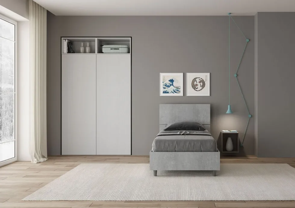 Letto 80x200cm contenitore testiera inclinata moderno cemento LIT84