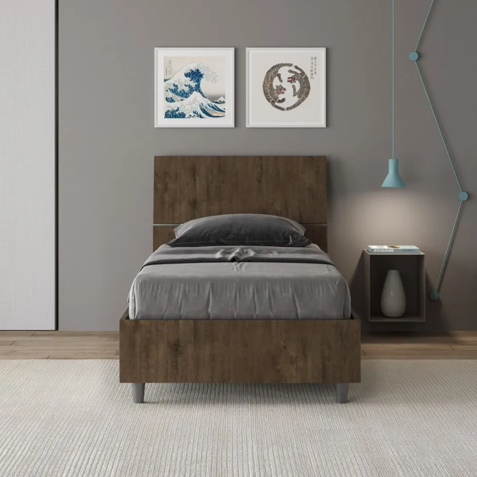 Letto 80x200cm contenitore testiera inclinata effetto legno noce LIT84